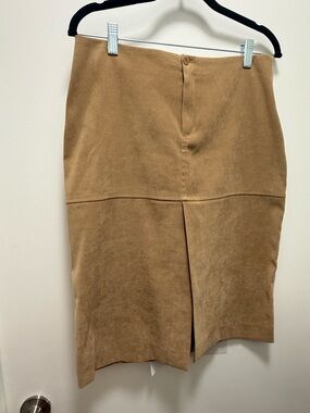 Zara Tan Faux Suede Pencil Skirt with Front Slit